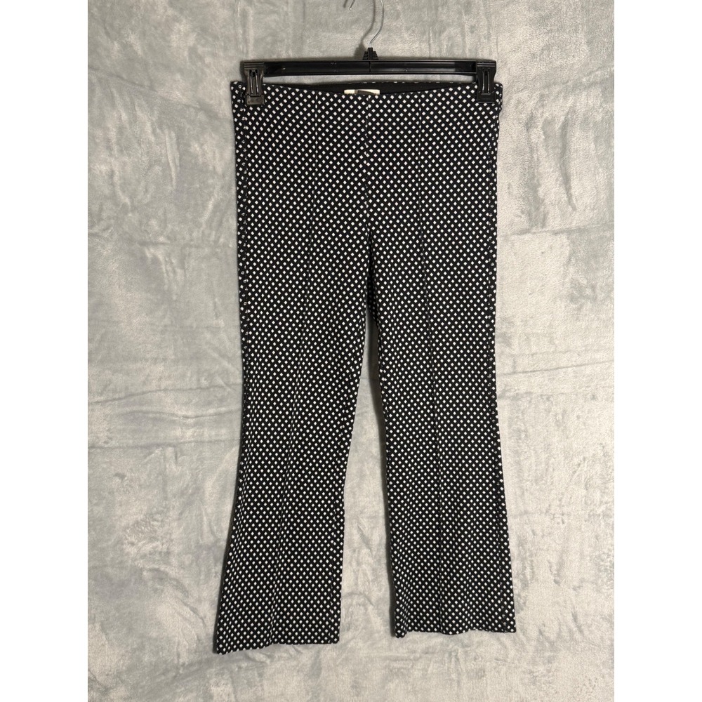 Anthropologie The Essential Crop Flare Pants Black White‎ Diamond Dot XSP Petite